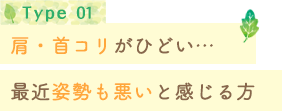 Type 01 肩・首コリがひどい…最近姿勢も悪いと感じる方